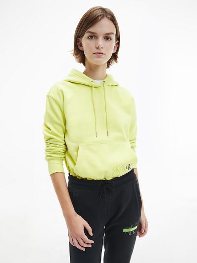 Calvin Klein Ruhák HU086538 | Calvin Klein Organic Cotton Back Logo Női Kapucnis Pulóver Világos Zöl